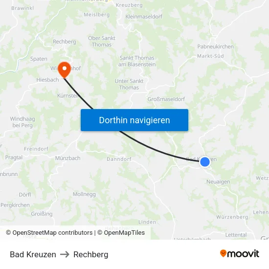 Bad Kreuzen to Rechberg map