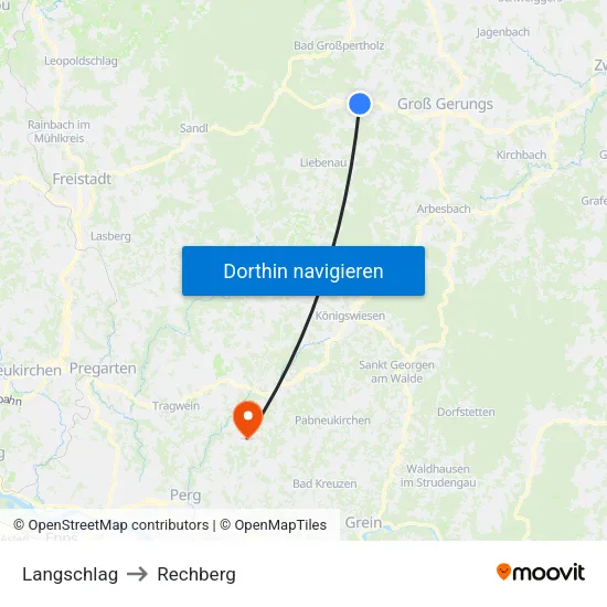 Langschlag to Rechberg map