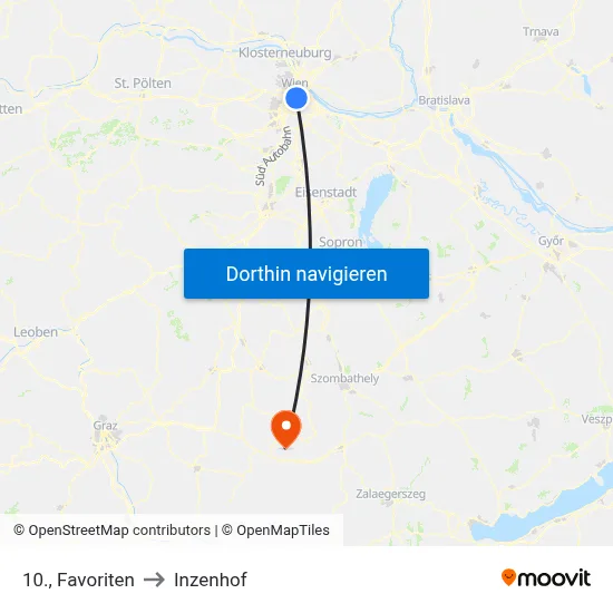 10., Favoriten to Inzenhof map