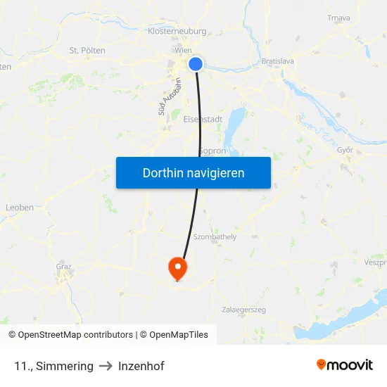 11., Simmering to Inzenhof map