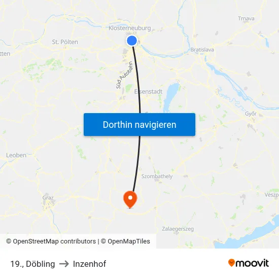 19., Döbling to Inzenhof map