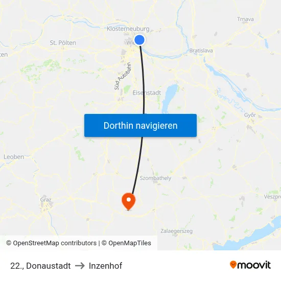 22., Donaustadt to Inzenhof map