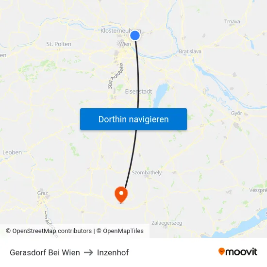 Gerasdorf Bei Wien to Inzenhof map