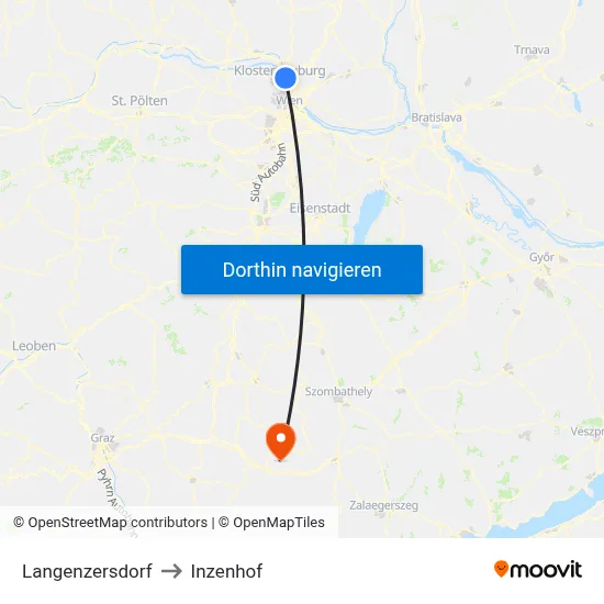 Langenzersdorf to Inzenhof map