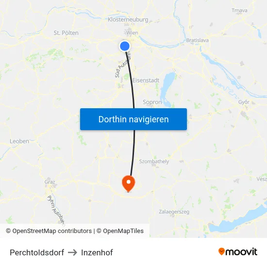 Perchtoldsdorf to Inzenhof map