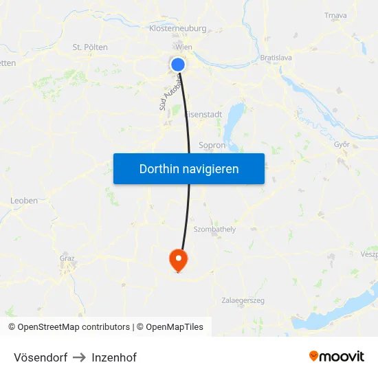 Vösendorf to Inzenhof map