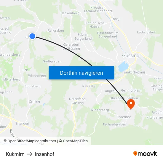 Kukmirn to Inzenhof map