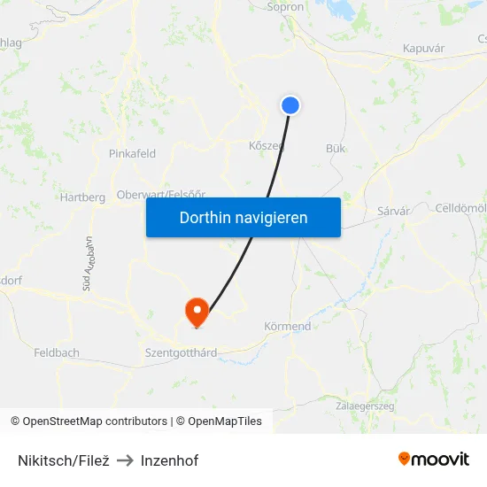 Nikitsch/Filež to Inzenhof map