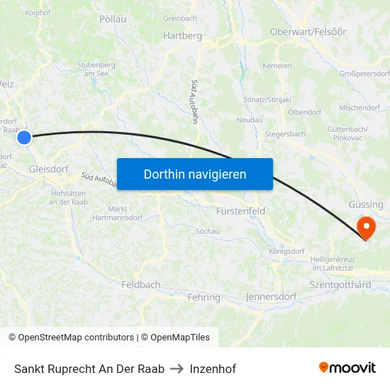 Sankt Ruprecht An Der Raab to Inzenhof map