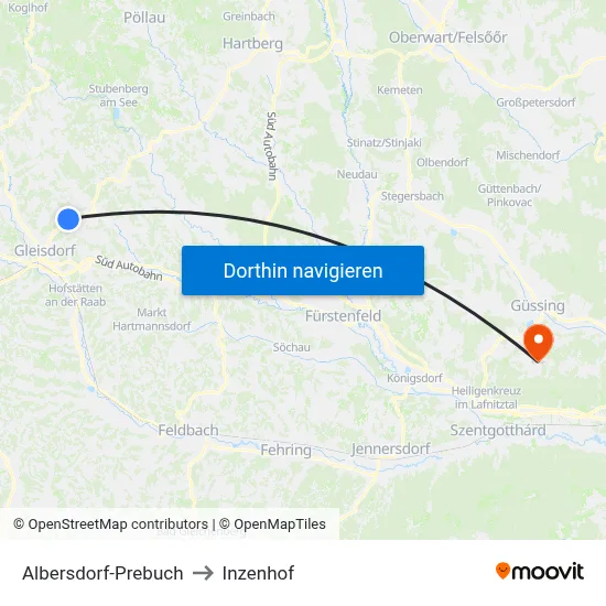 Albersdorf-Prebuch to Inzenhof map