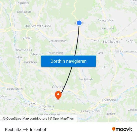 Rechnitz to Inzenhof map