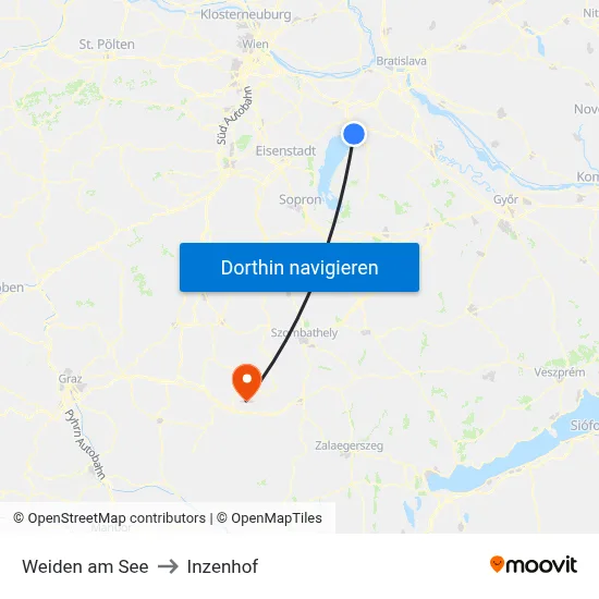 Weiden am See to Inzenhof map