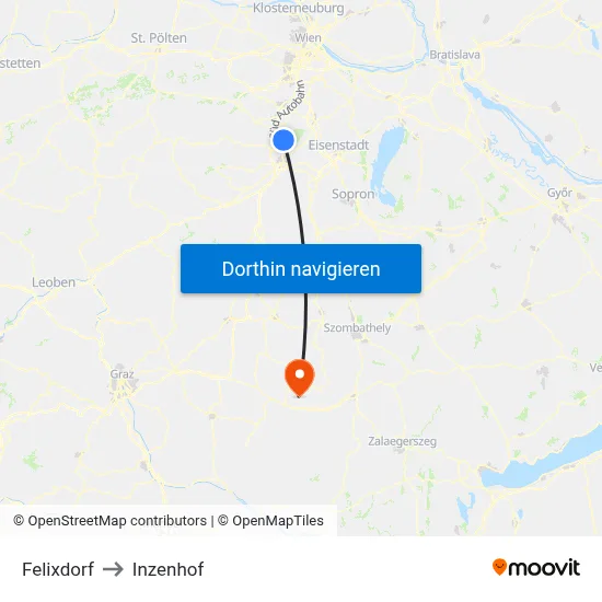 Felixdorf to Inzenhof map