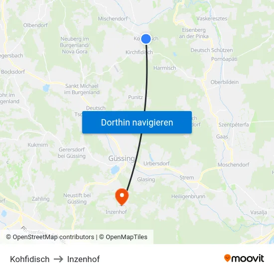 Kohfidisch to Inzenhof map