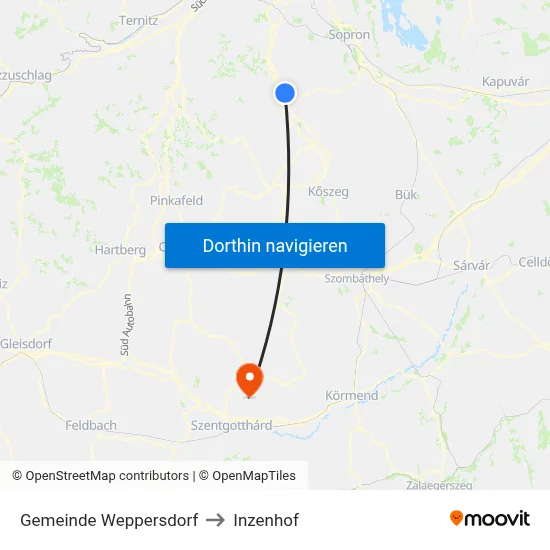 Gemeinde Weppersdorf to Inzenhof map