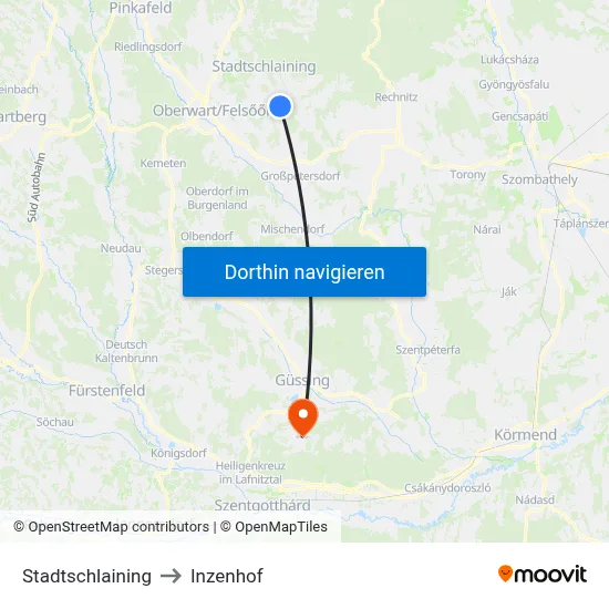 Stadtschlaining to Inzenhof map