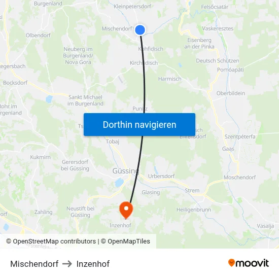 Mischendorf to Inzenhof map