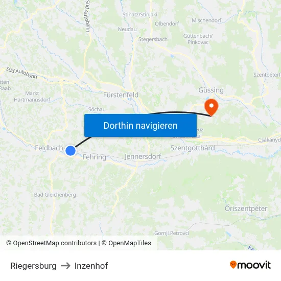 Riegersburg to Inzenhof map