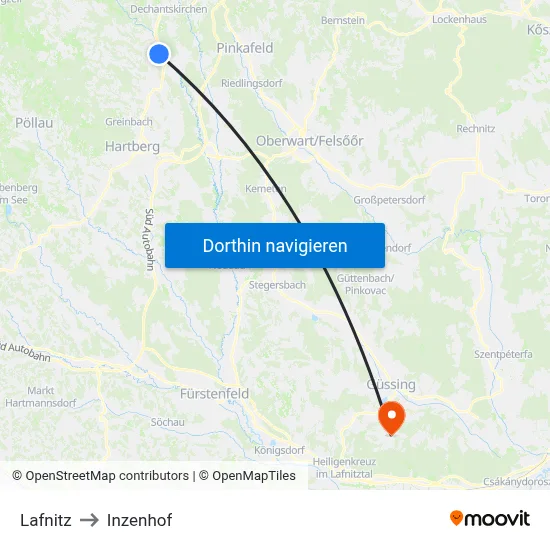 Lafnitz to Inzenhof map