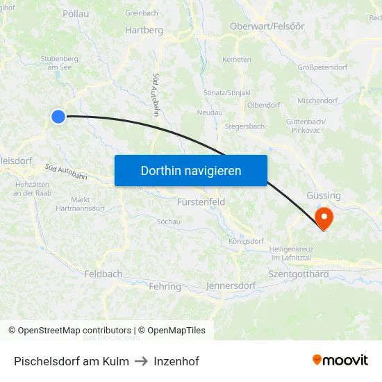 Pischelsdorf am Kulm to Inzenhof map