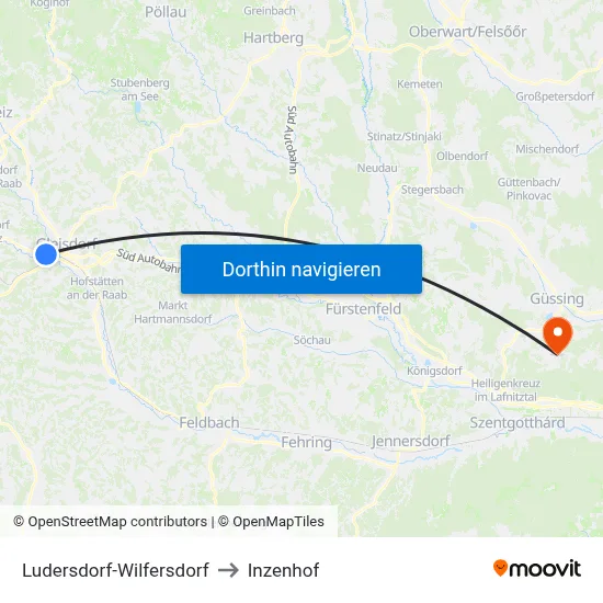 Ludersdorf-Wilfersdorf to Inzenhof map