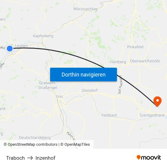 Traboch to Inzenhof map