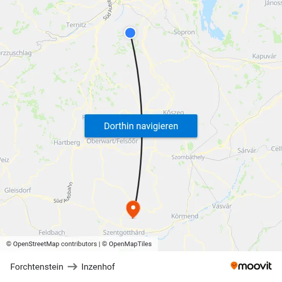 Forchtenstein to Inzenhof map