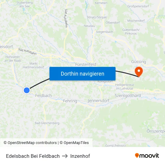 Edelsbach Bei Feldbach to Inzenhof map
