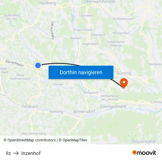 Ilz to Inzenhof map