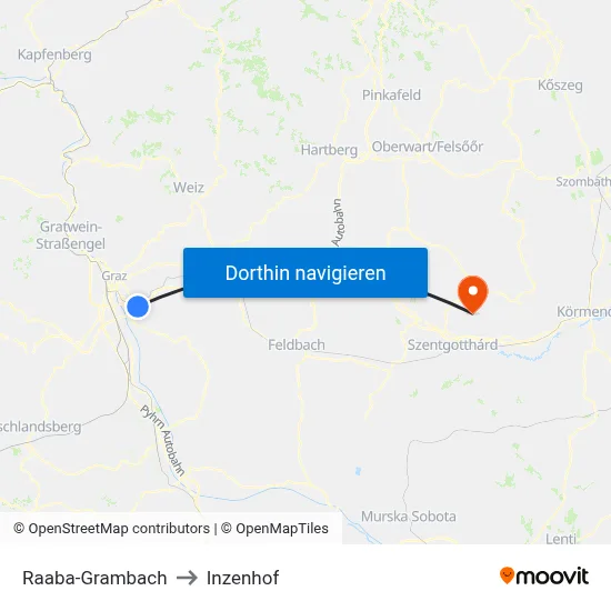 Raaba-Grambach to Inzenhof map