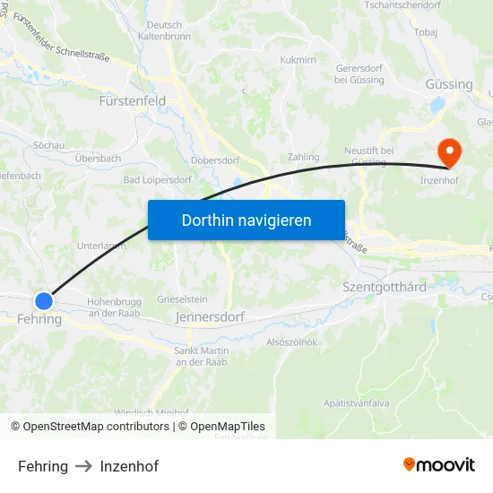 Fehring to Inzenhof map