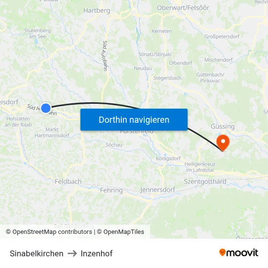 Sinabelkirchen to Inzenhof map