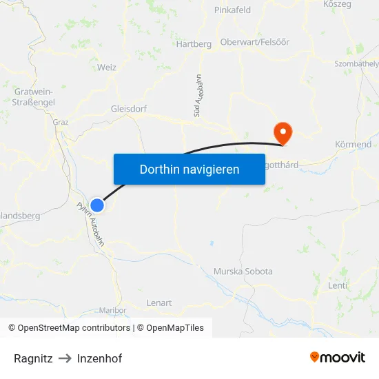 Ragnitz to Inzenhof map