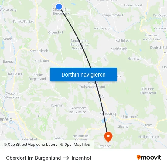 Oberdorf Im Burgenland to Inzenhof map