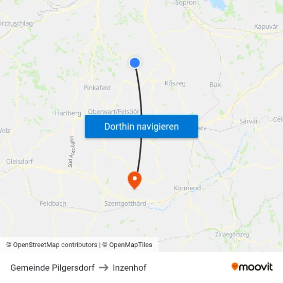 Gemeinde Pilgersdorf to Inzenhof map