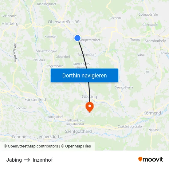 Jabing to Inzenhof map