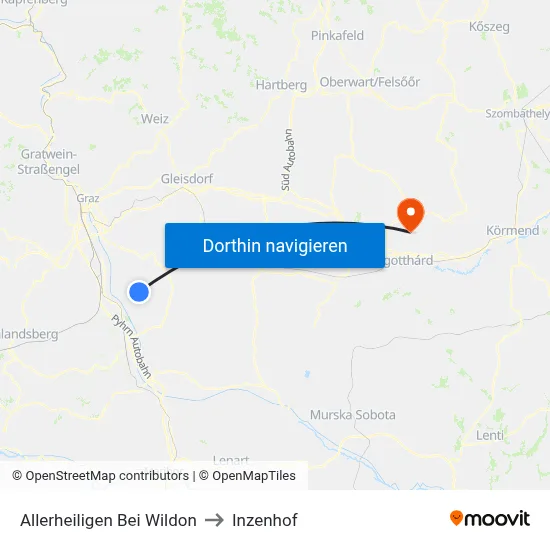 Allerheiligen Bei Wildon to Inzenhof map