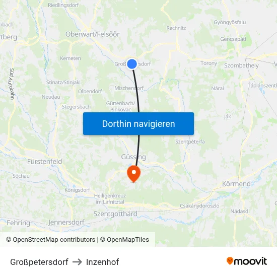 Großpetersdorf to Inzenhof map