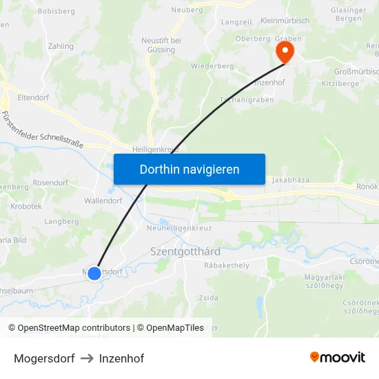 Mogersdorf to Inzenhof map