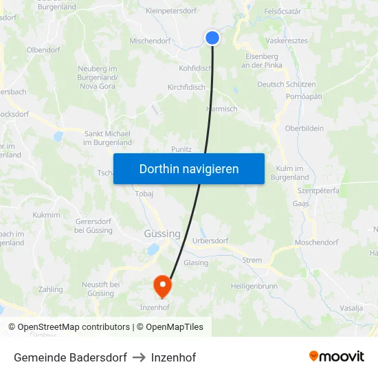 Gemeinde Badersdorf to Inzenhof map