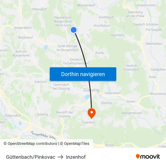 Güttenbach/Pinkovac to Inzenhof map