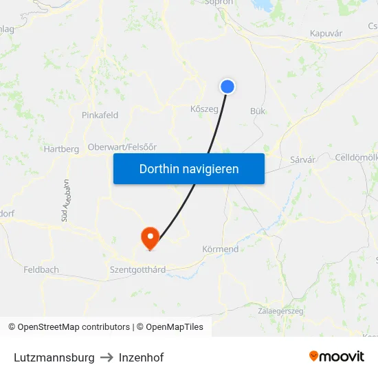 Lutzmannsburg to Inzenhof map