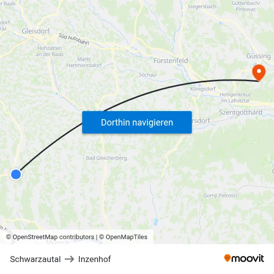 Schwarzautal to Inzenhof map