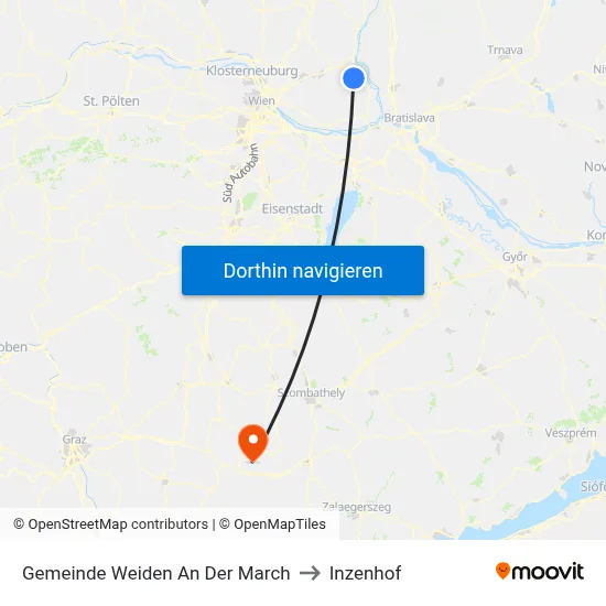 Gemeinde Weiden An Der March to Inzenhof map