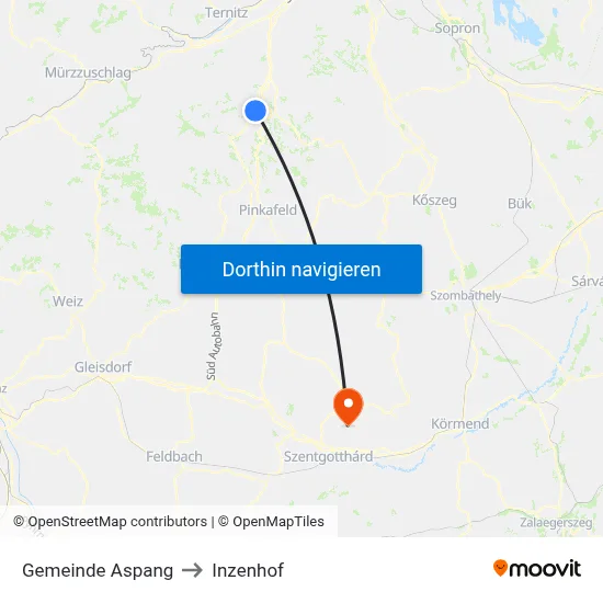 Gemeinde Aspang to Inzenhof map