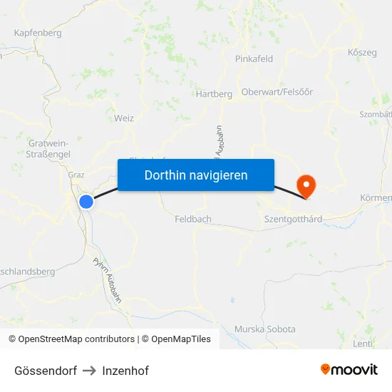 Gössendorf to Inzenhof map