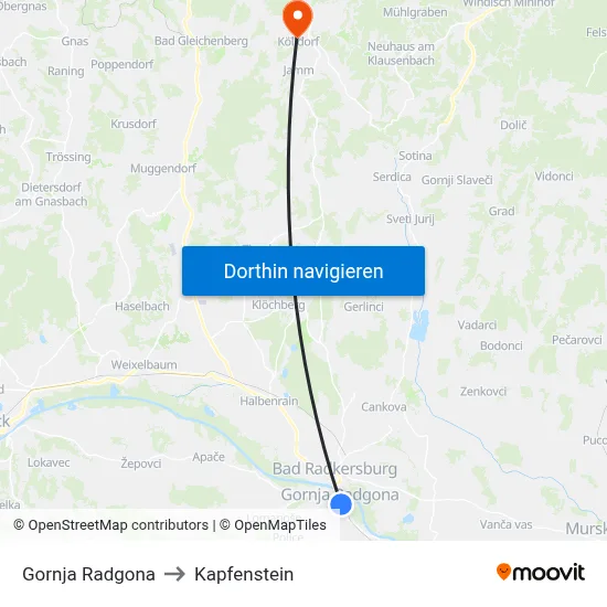 Gornja Radgona to Kapfenstein map