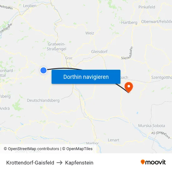 Krottendorf-Gaisfeld to Kapfenstein map