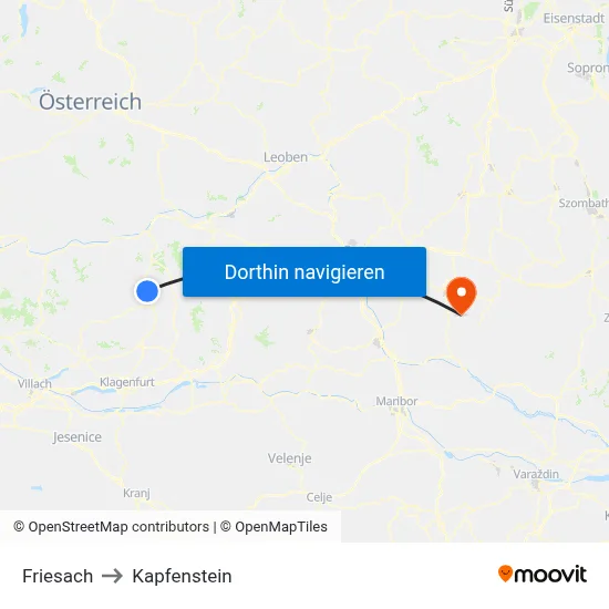 Friesach to Kapfenstein map