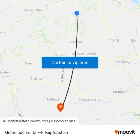 Gemeinde Edlitz to Kapfenstein map